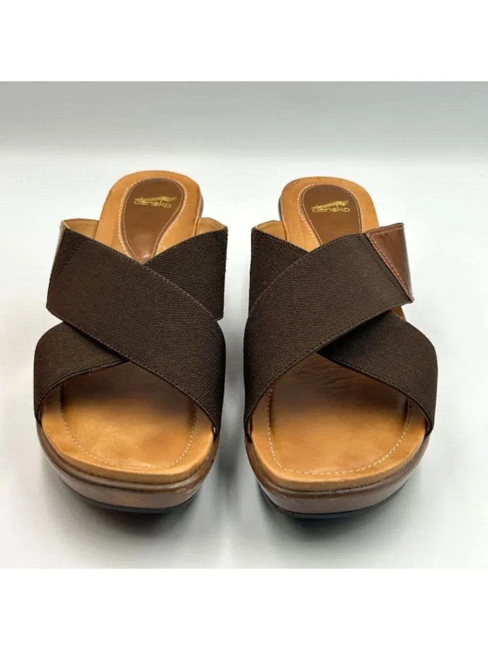 Dansko Women's Brown Stretch Fabric Ava Wedge Slide Sandals Size 10.5 (41) 3631
